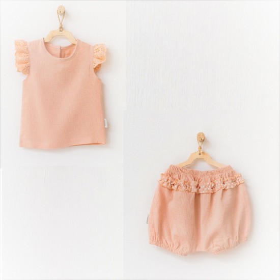 Somthing Pretty Baby Girl ,Salmon T-Shirt and Short , Organic Baby Clothes